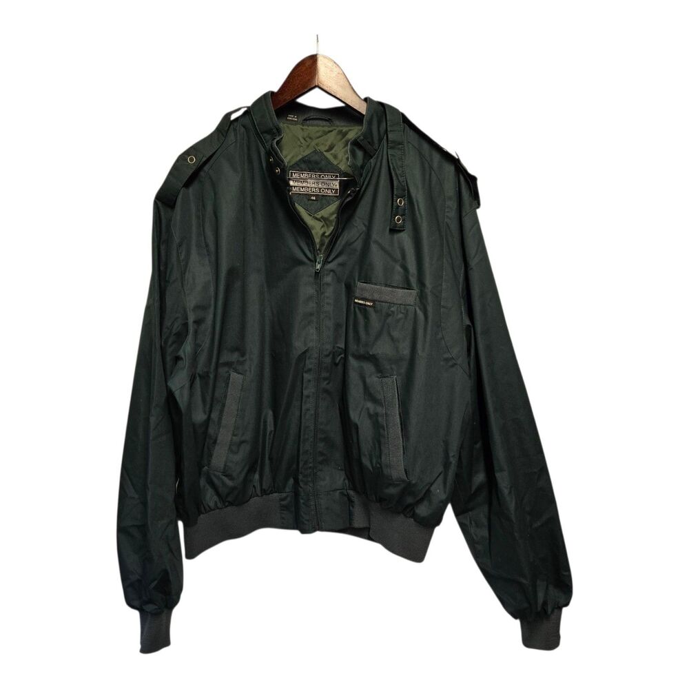 Vintage MEMBERS ONLY Jacket Mens 46 Dark Green Full Zip Cafe‎ Racing VTG Retro